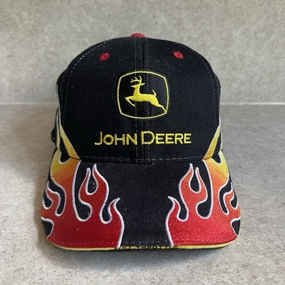 John Deere Hat Cap Strap Back Black Flame Embroidered ERTL Full Throttle