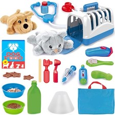 34-Piece Kids Pretend Vet Playset, Veterinarian Role Play Doctor Toy Kit with...