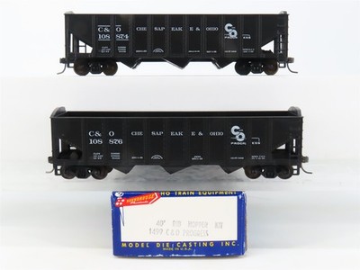 LOT of 2 HO Scale Roundhouse 1499 C&O ''Progress'' 3-Bay Open Hopper - Upgraded