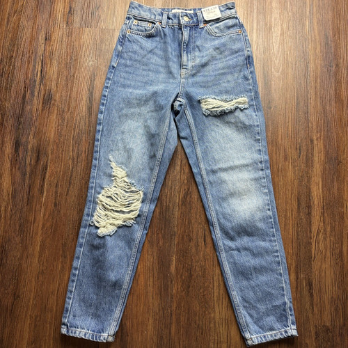 Topshop Mom Jeans Destroyed Medium Wash US 3 W25 L30