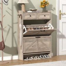 Shoe Cabinet with 2 Flip Drawers & 2 Storage Drawers, for Entryway, Hallway