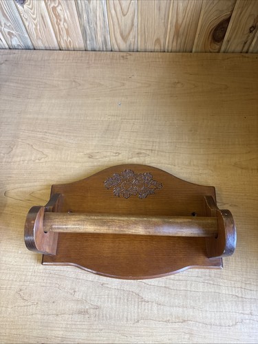 Vintage wood paper towel holder wall under counter roller farmhouse Cottagecore