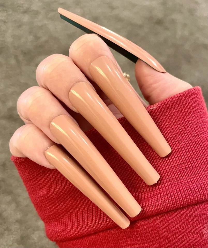 Super Long 3XL Nude Green Mix False Nails | Reusable 20P Set | Premium Nail Glam - Image 3 of 3