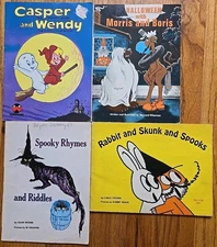 60s 70s Childrens Halloween Book Lot, Casper, Morris the Moose, Spooky Rhymes