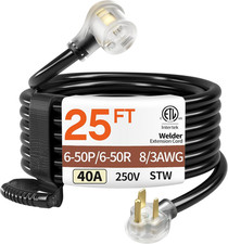 25FT 40 Amp 8 Gauge 3 Prong Welder Extension Cord, NEMA 6-50P to NEMA 6-50R, Hea