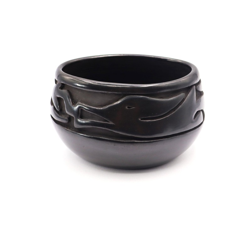 Santa Clara Pot Bowl Mida Tafoya Avanyu Carved Sculpted Bas Relief Oval 5.25" W