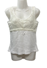 Vtg August Silk Knit Cami tank Top Lace Lace overlay Coquette Fairycore Y2K M
