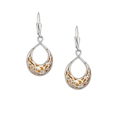 Sterling Silver and 22k Gold Celtic Teardrop Window Earrings