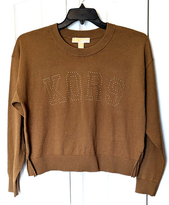 Michael Kors Women's Brown Studded Logo Sweater Size Medium   NWT