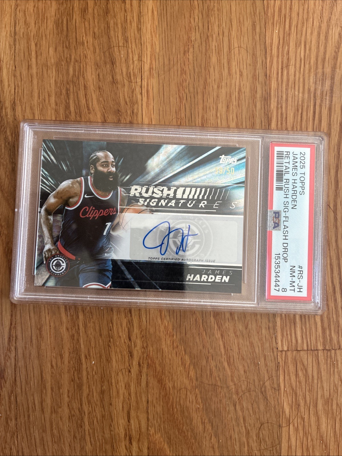 JAMES HARDEN 2025-26 TOPPS FLAGSHIP RUSH AUTO FLASH DROP # /50 PSA 8
