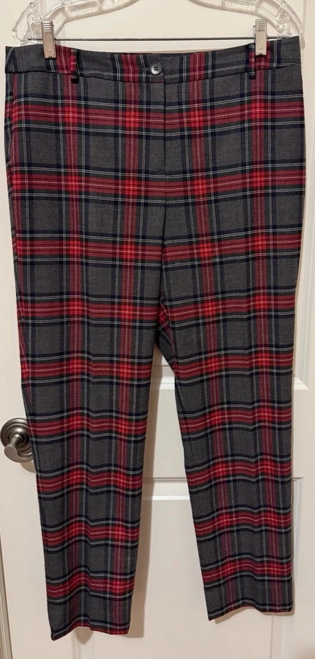 Talbots Curvy Plaid Gray/ Red Wool Blend  Lined Pants Sz 10~Classy - Image 3 of 4