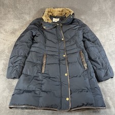 Cole Haan Signature Down Puffer Coat Black Fur Stow Hood Women s Size Medium