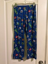 Minecraft Boys Blue Pajama Pants With Creeper  TNT Graphic Size 12 Flame-Resist