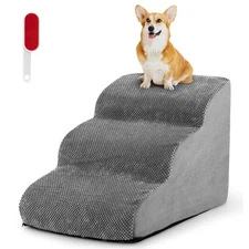 3-Tier Pet Stairs Ladder Foam Dog Ramp Non-Slip Dog Steps Soft for High Sofa Bed