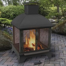 LANDMANN Feuerkorb Kamin-Optik mit Schornstein | Stahl Feuerstelle Schwarz | 360