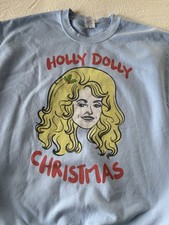 Dolly Parton Light Blue Christmas Crewneck Sweatshirt Size Adult Large