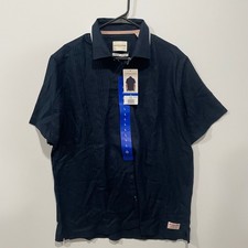 Scotch Soda Amsterdam Men's Navy Blue Linen Blend Short Sleeve Woven Shirt L