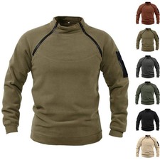 Men Zip Fleece Jumper Tactical Army Military Sweatshirt Combat T-Shirt Tops Coat
