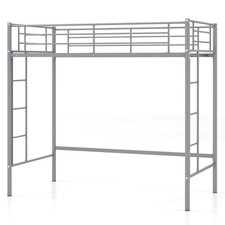 Silver Metal modern Loft Bed Frame with Safety Features for Space Saving