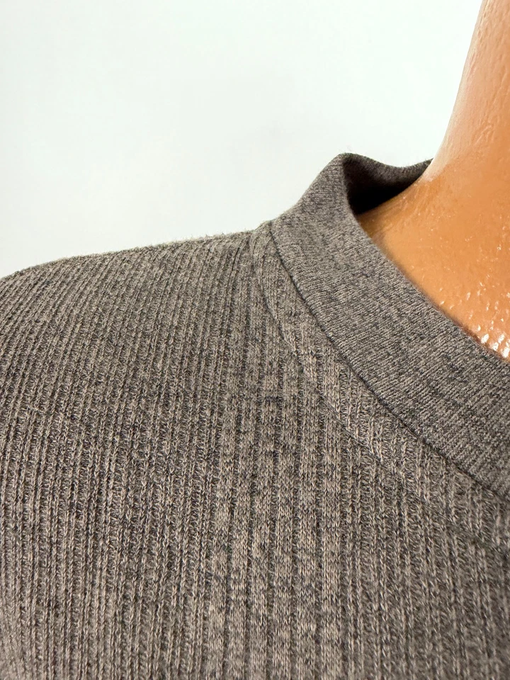 Vintage 90s Ribbed Henley Shirt Men Large Minimal Heather Brown Heavy Textured - Image 4 of 4