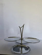 vintage Kromex mid-century modern chrome and brass two-tier serving tray