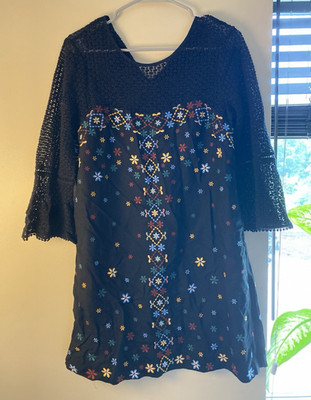 Akemi + Kin Black Crochet Embroidered Floral dress Size 14