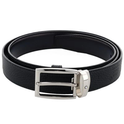Montblanc Classic Line Wendbarer Ledergürtel 30mm Palladium-Coated Blau/Schwarz