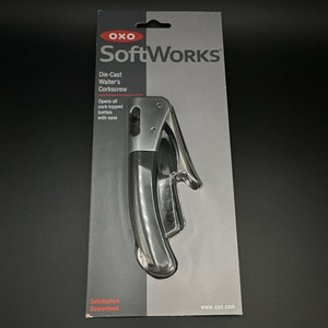 OXO SoftWorks Waiter’s Corkscrew w/ Foil Cutter & Bottle Opener, Black/Silver