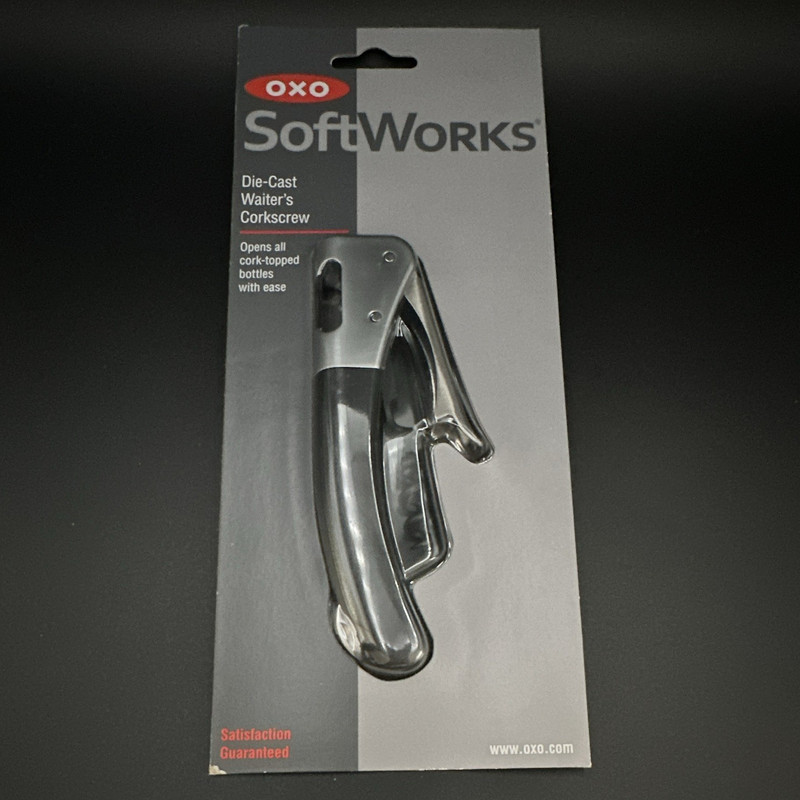OXO SoftWorks Waiter’s Corkscrew w/ Foil Cutter & Bottle Opener, Black/Silver
