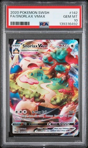 2020 POKEMON SWORD & SHIELD #142 FULL ART/SNORLAX VMAX PSA 10