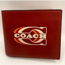Cartera de cuero roja Coach 3-1 para hombre con logotipo Coach estilo retro
