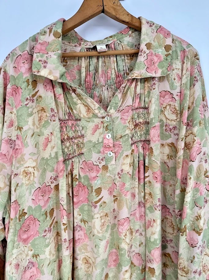 April Cornell Camisón Floral XL Manga Larga Bordado Pradera Cottagecore Foto 3 de 4