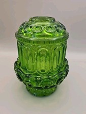 Vtg L.E. Smith Moon & Stars Green Fairy Lamp Tea Lite Holder-SHADE CRACKED READ