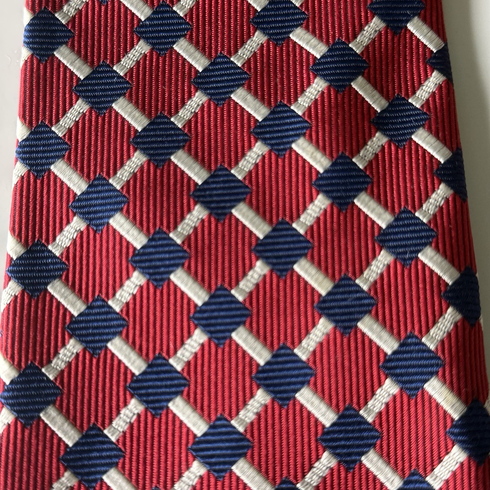 Turnbull & Asser Men's Red White Blue Geo Print 100% Silk Classic Neck Tie