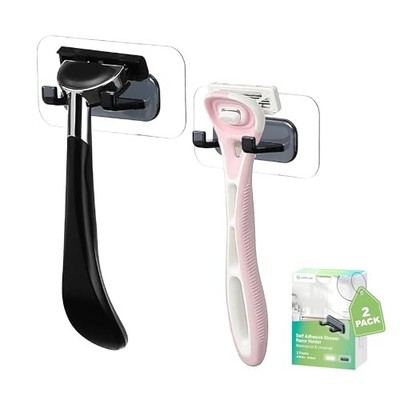 Hook LAB Shower Razor Holder, 2-Pack, No-Drill Adhesive Black - Classic Hold