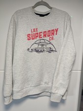 Superdry Mens Grey Crew Neck Sweatshirt Size L Logo Print Casual Jumper