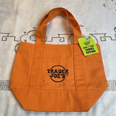 Trader Joe s  Trick or Treat Canvas Tote Bag Orange With Black Embroidery New