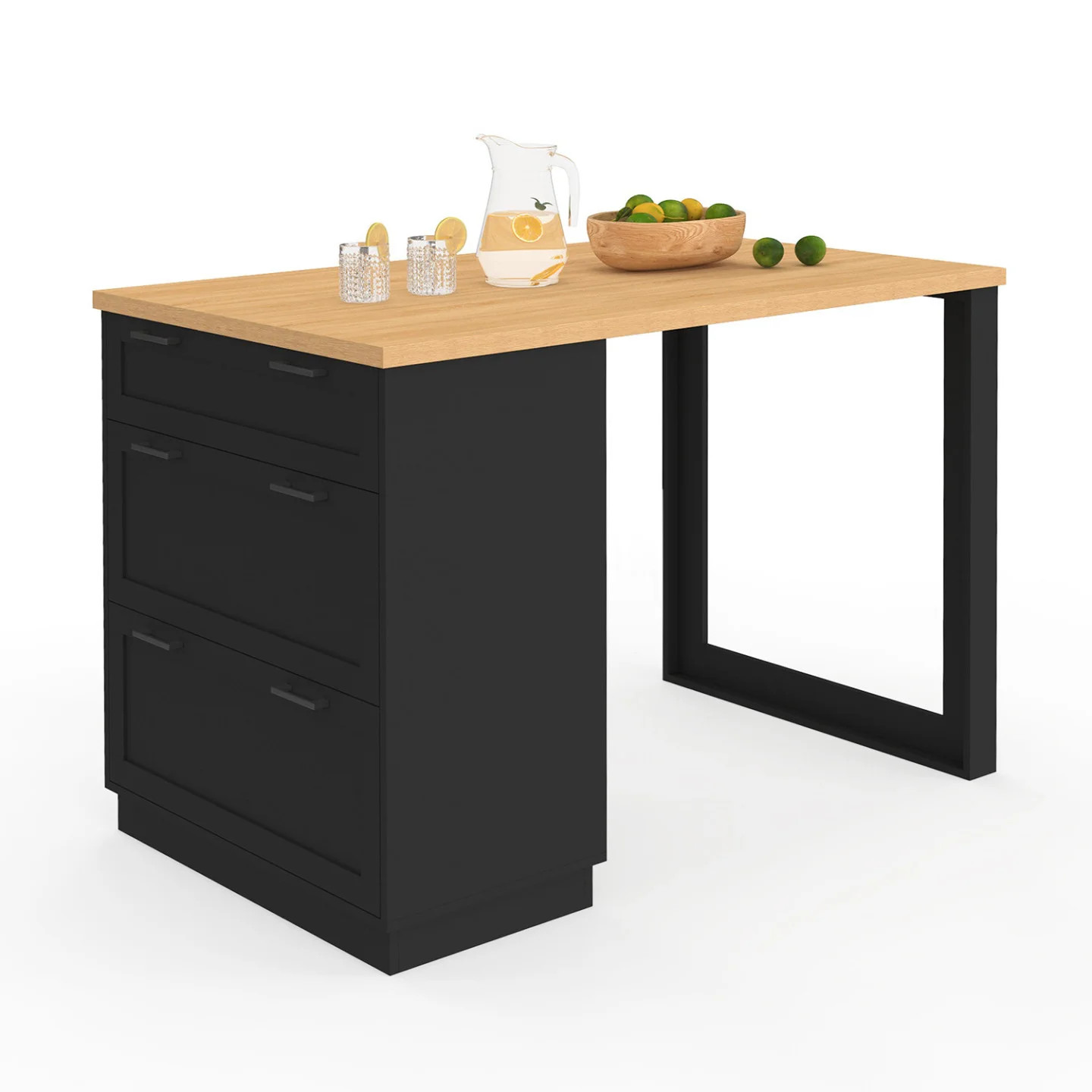 Ilot central de cuisine VITO 130 cm avec casserolier pour optimiser le rangement noir