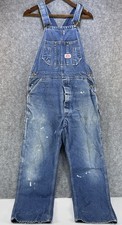 Vintage Round House Denim Overalls 36x32 Made in USA Distressed Paint Splatter