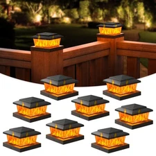 Solar Fence Post Cap Lights 8pack, Black Solar Deck Cap Flame Light Outdoor W...
