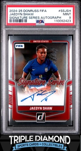 2024-25 Panini Donruss Fifa Jaedyn Shaw Signature Series Auto PSA 9 LS809