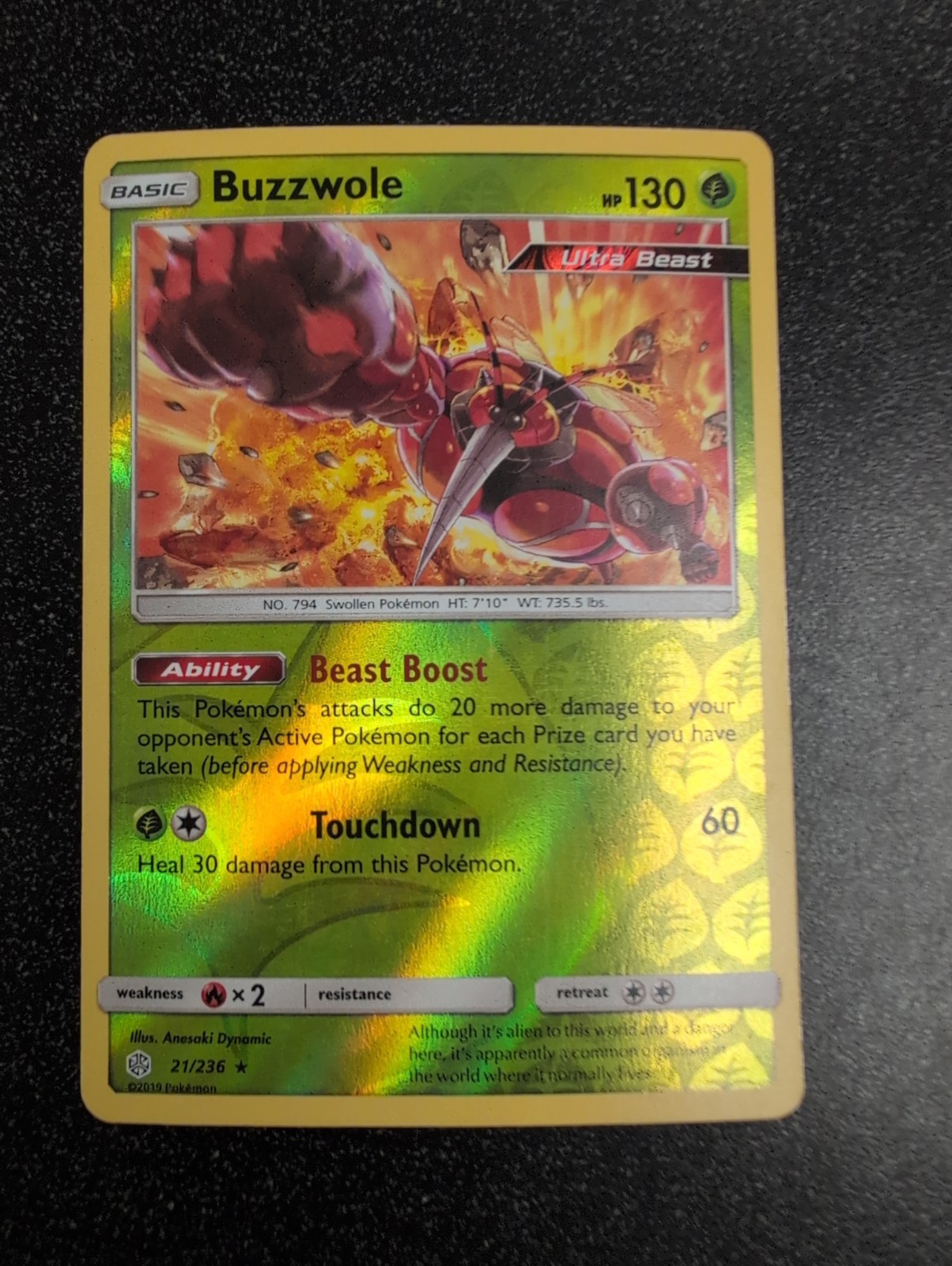 Buzzwole 21/236 – SM Cosmic Eclipse (2019) Reverse Holo Pokémon Card