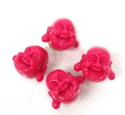 4 Raspberry / Rose Resin Coral Happy Buddha 3-D Beads 18mm