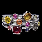 GENUINE AAA MULTI COLOR SAPPHIRE ROUND STERLING 925 SILVER RING SIZE 7.75