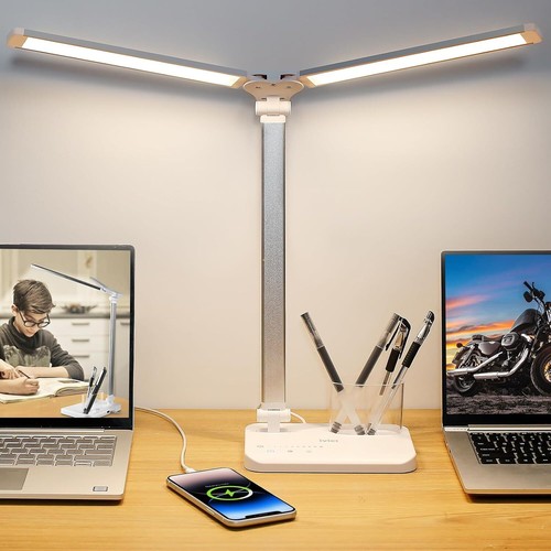 Lampade da Scrivania LED Doppio Braccio Oscillante, 5 Modalità di Luce x 10 Livelli di Luminosità Luce Scrivania - Foto 8 di 10