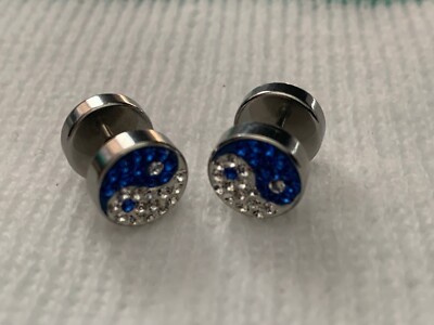 8 MM MULTI KRISTALL YIN YANG DESIGN BLAU/WEISS FAKE PLUGS CHIRURGENSTAHL TAI CHI