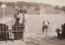 1930s Women Swimming Pool Diving Board Adirondack Chairs Summer Leisure