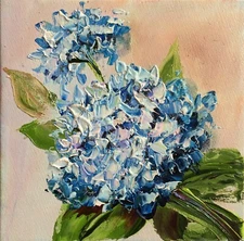 Floral oil painting on canvas. Hydrangea wall art. Blue flower.Ukraine painting