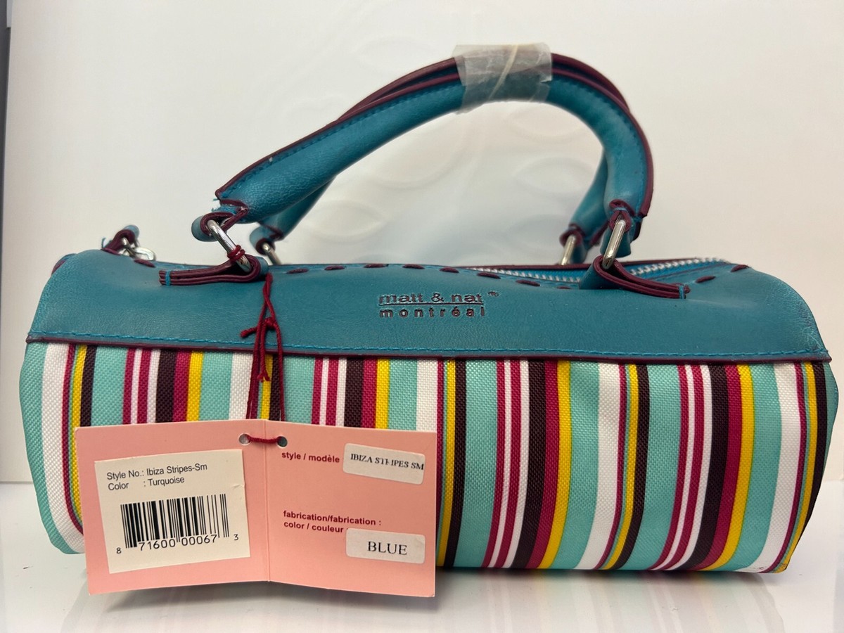 Matt & Nat Vegan Tote Satchel Ibiza Stripes Small Blue BRAND NEW