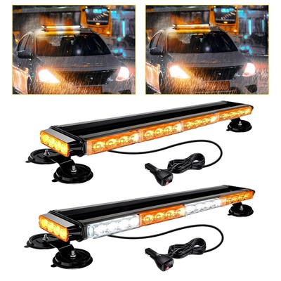 12V LED Amber/White Emergency Light Bar Rooftop Double Side Strobe Warning Light